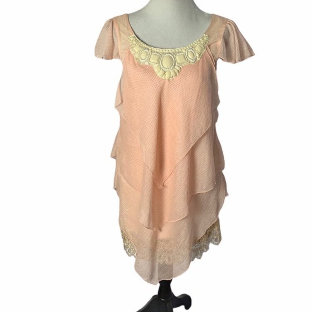 Jill Stuart Ruffled Silk Tiered Peach Dress 4